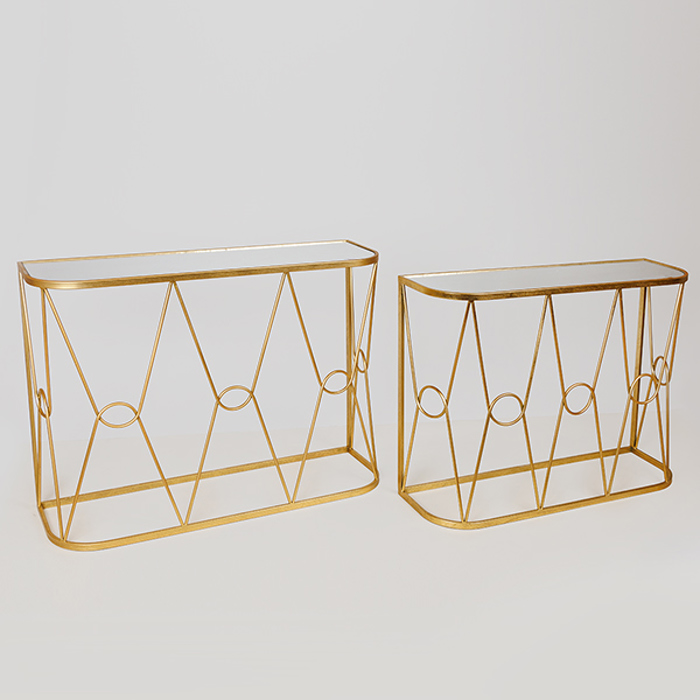 ESTHETI home Set ton 2 Konsola Metalliki Xrusi me Epifaneia Kathrepti 100x30x75cm/90x26.5x70cm 750-27031