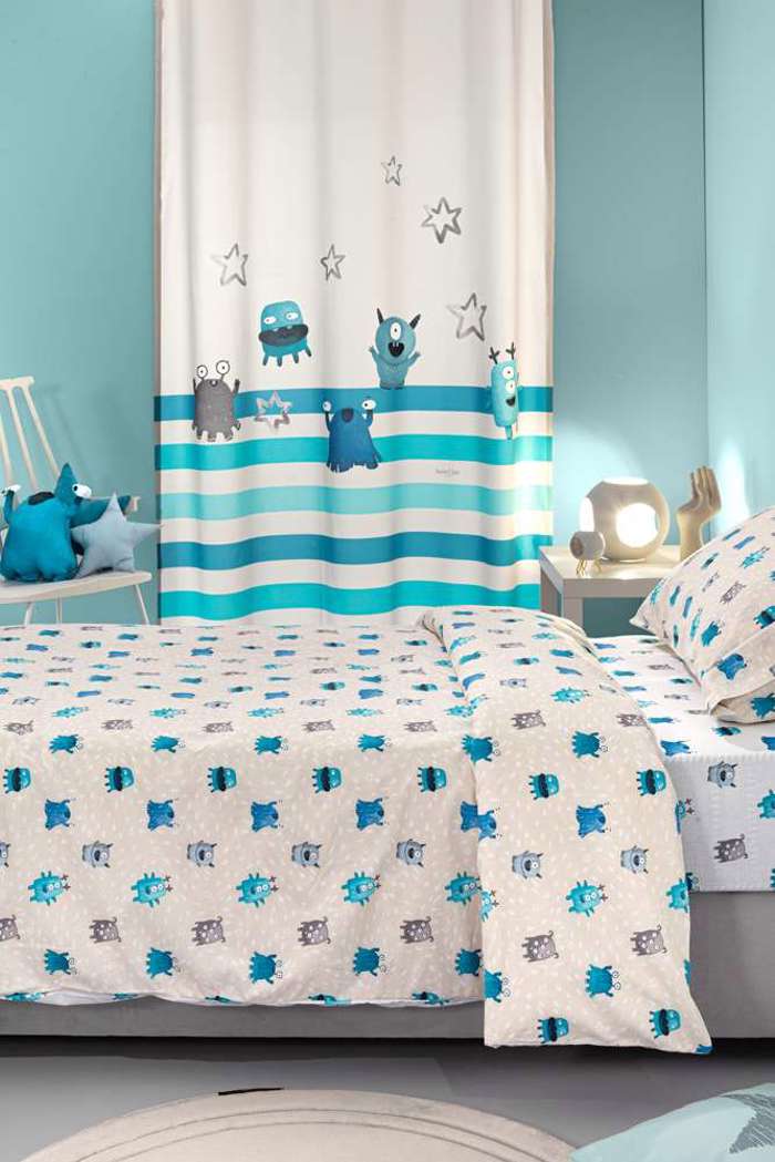 Saint Clair Set Paidika Sentonia 100x200cm me Maxilarothiki 50x70cm Monsters Blue (me Lastixo)