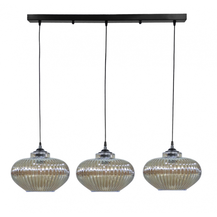 Heronia Kremasto Fotistiko Orofis RIGATO/3L RAGA Trifoto Gyalino/Metalliko Fime/Mavro E27 80xF25x96cm 02-0344