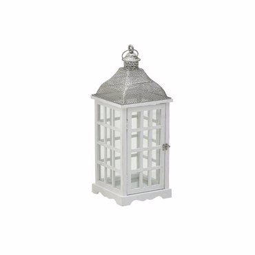 Inart Φανάρι Ξύλινο Μεταλλικό Λευκό 24x24x62cm (Μέγεθος: Small)