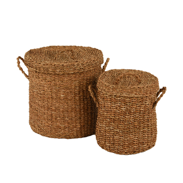Liberta - Maison SEAGRASS Σετ των 2 Καλάθι με Καπάκι Seagrass Φυσικό Φ44x45cm 015347