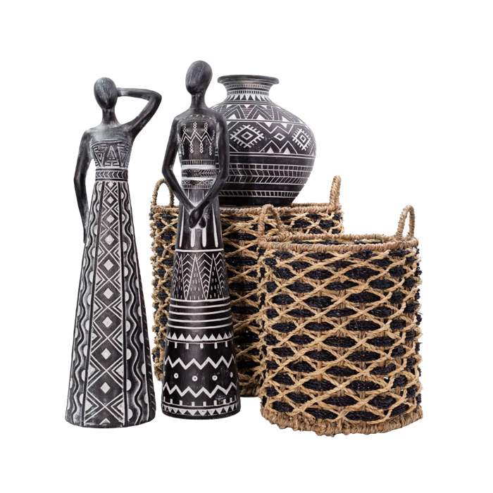 Liberta - Maison ROMBUS Set ton 5 Kalathi Seagrass/Siderenio Fusiko/Mavro F43x39cm 019029