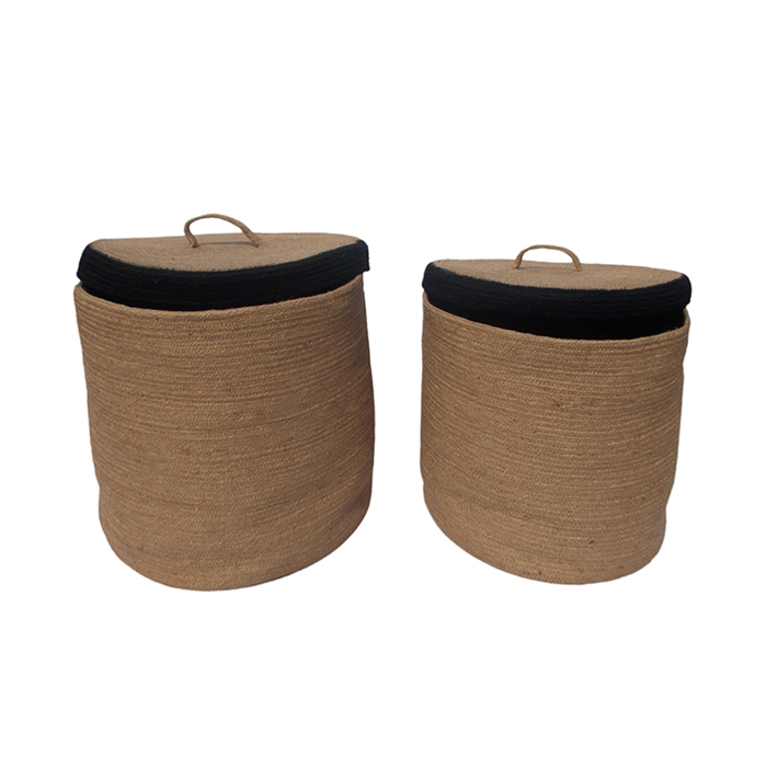 Liberta - Maison GOLU Set ton 2 Kalathi me Kapaki Seagrass Fusiko/Mavro F40x40cm 022008