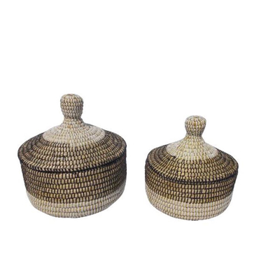 Liberta-Maison Nile Plex Καλάθι Με Καπάκι Set 2ΤΜx 30x30x32cm Kansgrass Φυσικό Μαύρο PVC 027425