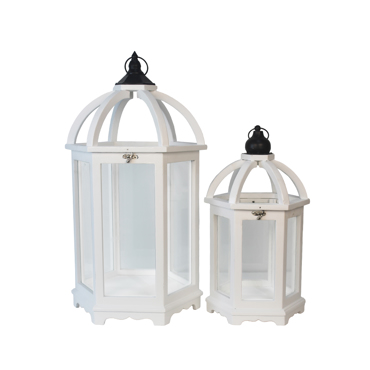 Liberta - Maison ORIANA Σετ των 2 Φανάρια Ξύλινα Λευκά με Γυαλί 35x30x63cm 028432