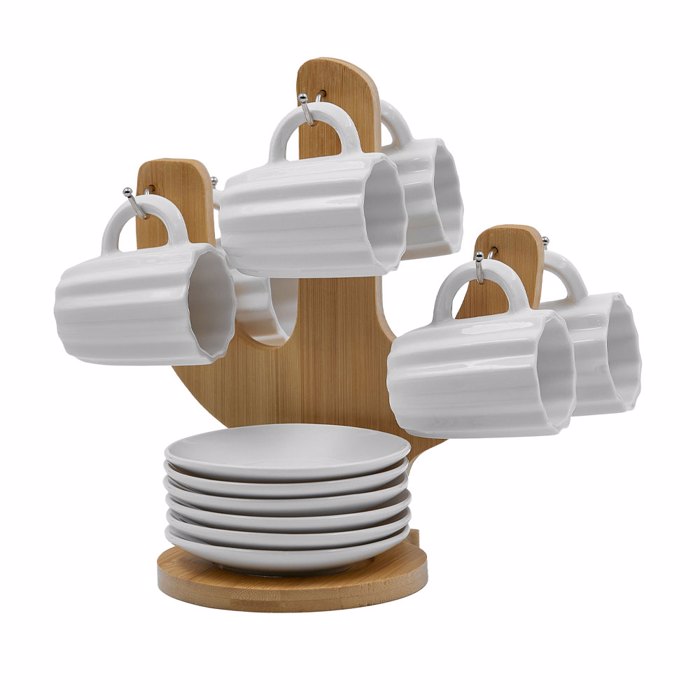 Liberta-Maison Cactus Koupa Espresso Set 6tmx 17x12x22cm Porselani Lefko Fusiko Bamboo 030000