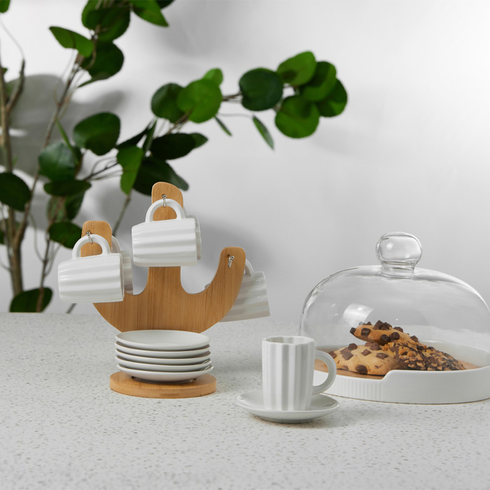 Liberta-Maison Cactus Koupa Espresso Set 6tmx 17x12x22cm Porselani Lefko Fusiko Bamboo 030000