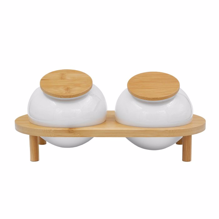 Liberta-Maison Curve Doxeio Apothikefsis Me Kapaki Set 2tmx 33x16x13cm Porselani Lefko Fusiko Bamboo 030006