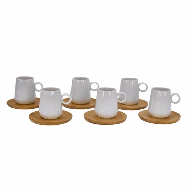 Liberta-Maison Ripple Κούπα Espresso Set 6ΤΜΧ 26x23x6cm Πορσελάνη Λευκό Φυσικό Bamboo 030013