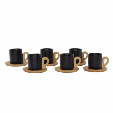 Liberta-Maison Nordic Κούπα Espresso Set 6τμχ 29x21x7cm Πορσελάνη Μαύρο Φυσικό Bamboo 030033