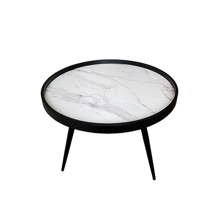Liberta - Maison MARM Coffee Table MDF/Metalliko Lefko me Pattern/Mavro F60x45cm E1 04-0701