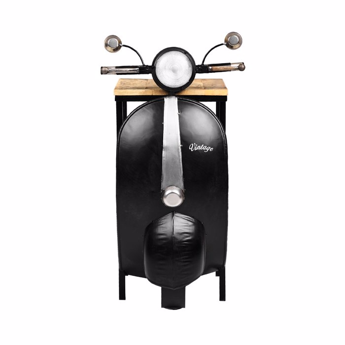 Liberta-Maison Mini Vespa Side Table Me Rafia Mavro Asimi Fusiko 61x45x85.5cm 04-0987