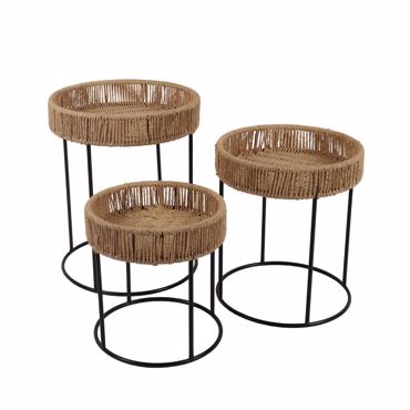 Liberta-Maison Thasos Coffee Table Set 3ΤΕΜ Φυσικό Μαύρο 40x40x51cm 04-1192