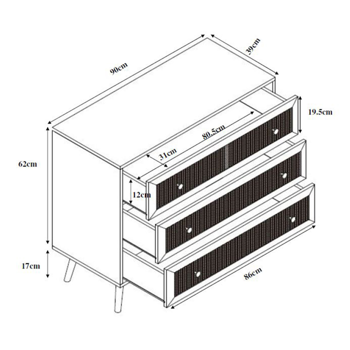 Liberta - Maison AMMOS Komota Fusiki me Rattan me 3 Surtaria 90x39x79cm 09-1234