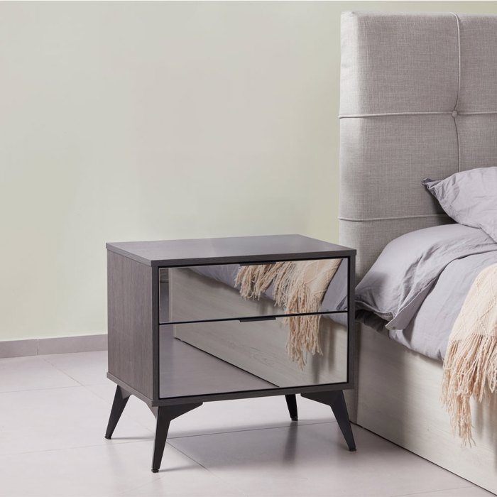Liberta - Maison SPECCHIO Komodino me 2 Surtaria Mavro Oak/Kathreptis 58x39x55cm 09-2127