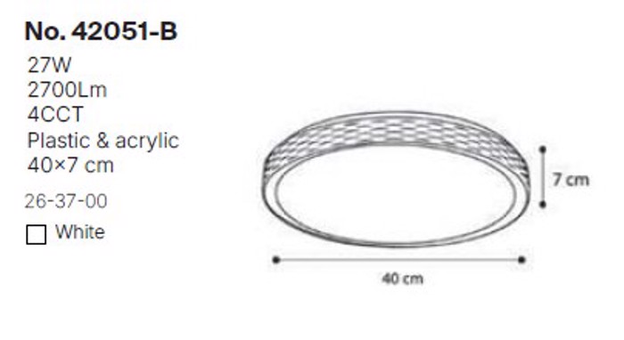 InLight Plafoniera Orofis LED 27W 4CCT apo Lefko Akruliko F50cm (42051-B)