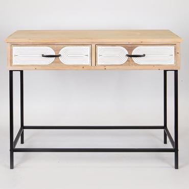 ESTHETI home Κονσόλα Ξύλινη με δύο Συρτάρια σε Φυσικό Χρώμα με Μεταλλική Βάση 100X41X80.50cm 750-25021