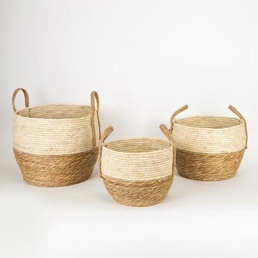 ESTHETI home Σετ των 3 Καλάθι Ψάθινο Εκρού/Καφέ/Μαύρο 25x18x20cm/30x23x24cm/33x28x29cm 752-32010
