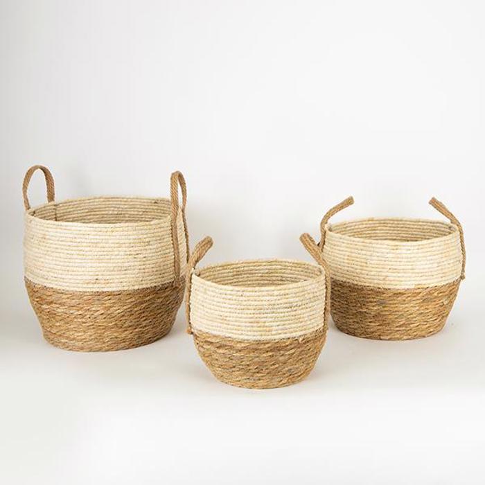 ESTHETI home Set ton 3 Kalathi Psathino Ekrou/Kafe/Mavro 25x18x20cm/30x23x24cm/33x28x29cm 752-32010