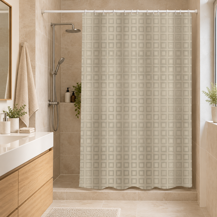 Kourtina Baniou 180x180cm PEVA Bez me 3D Gometriko Sxedio MRShome