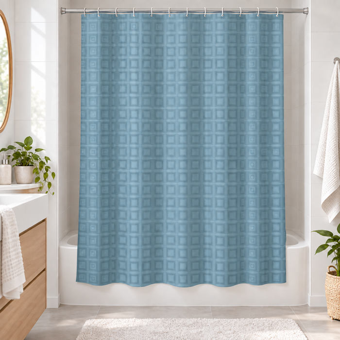 Kourtina Baniou 180x180cm PEVA Ble me 3D Gometriko Sxedio MRShome