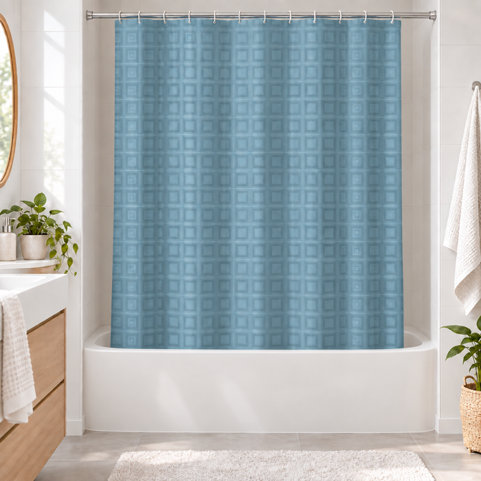Kourtina Baniou 180x180cm PEVA Ble me 3D Gometriko Sxedio MRShome