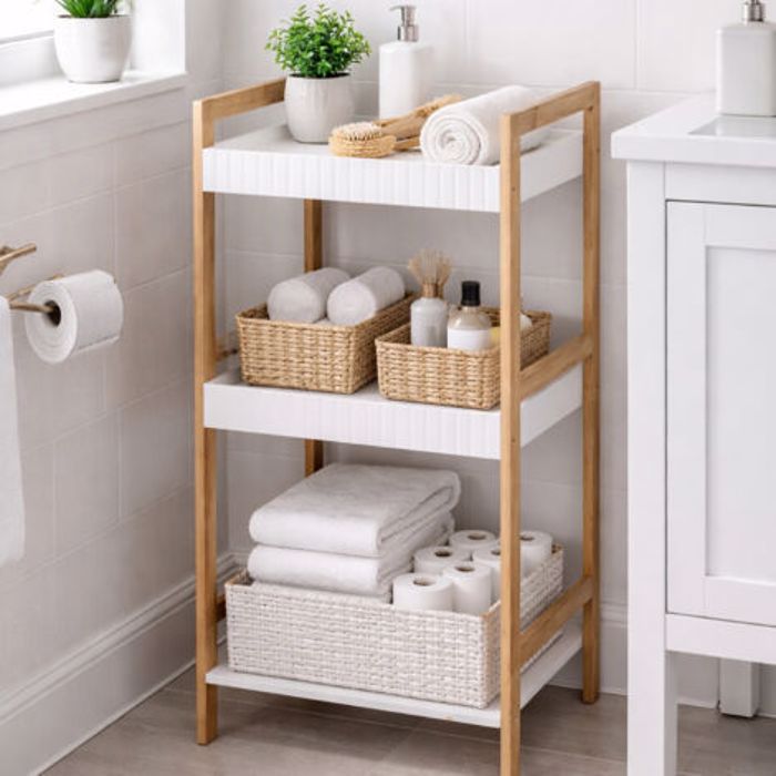 MRShome Rafiera Baniou me 3 Rafia apo Bamboo & MDF Natural/White