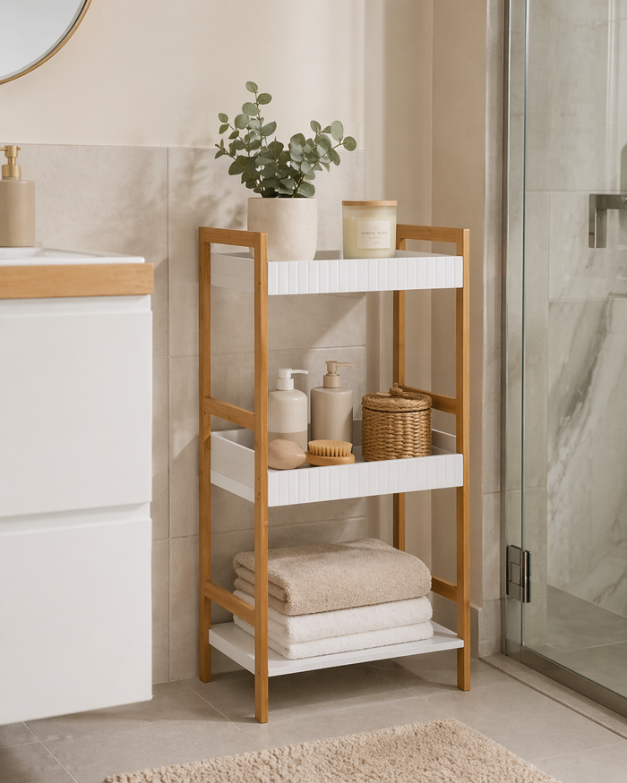 MRShome Rafiera Baniou me 3 Rafia apo Bamboo & MDF Natural/White