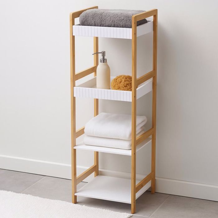 MRShome Rafiera me 4 Rafia apo Bamboo & MDF Natural/White