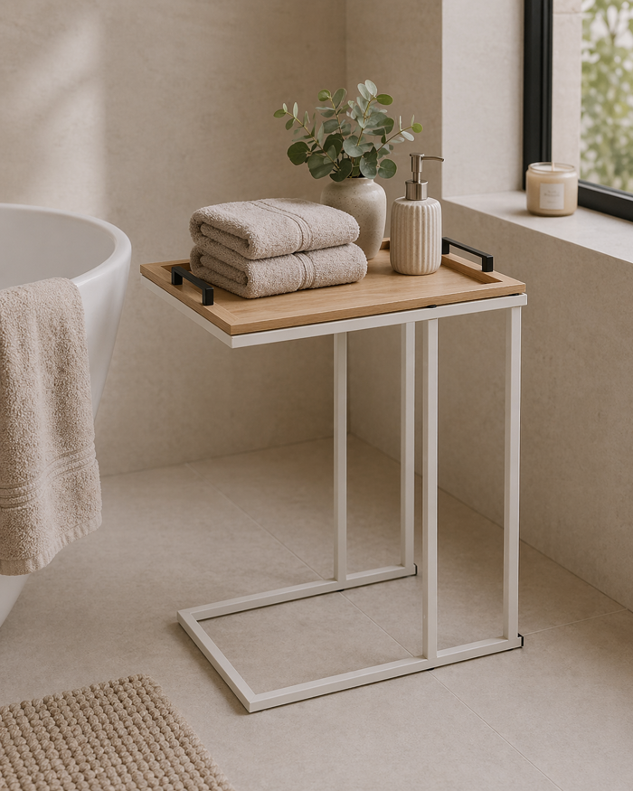 MRShome Side Table me Metalliko Skeleto Off-White kai Afairoumeni Epifaneia apo MDF 45x28x59cm
