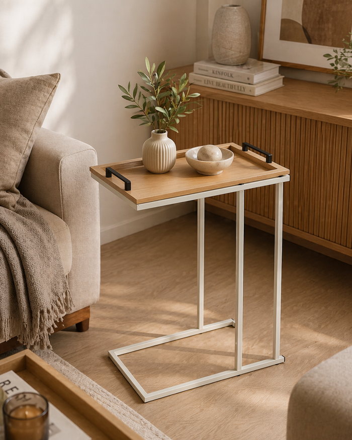 MRShome Side Table me Metalliko Skeleto Off-White kai Afairoumeni Epifaneia apo MDF 45x28x59cm