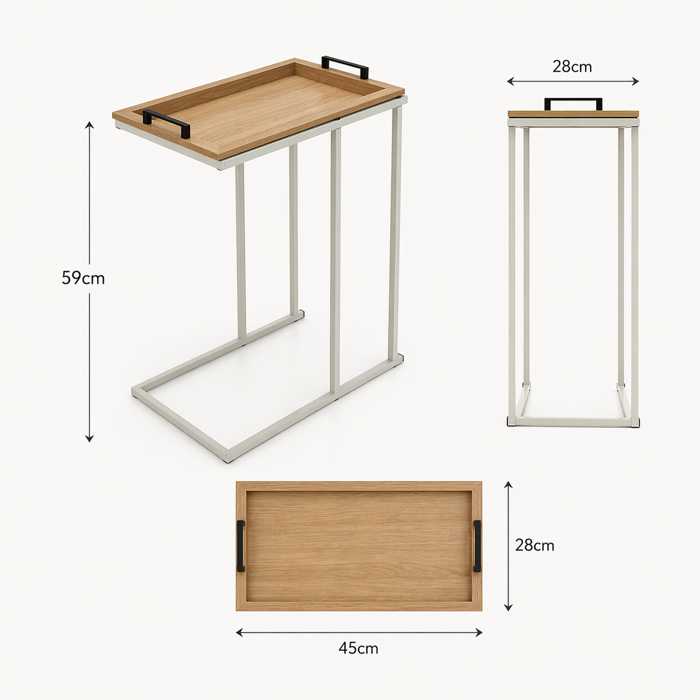 MRShome Side Table me Metalliko Skeleto Off-White kai Afairoumeni Epifaneia apo MDF 45x28x59cm