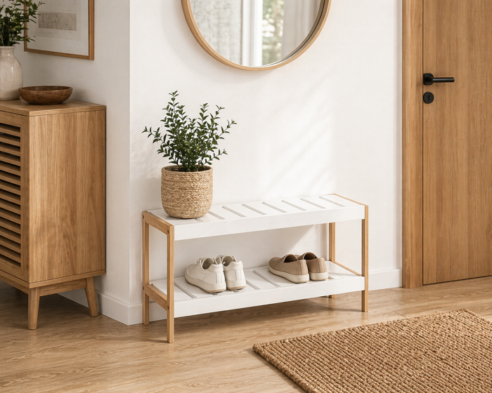 MRShome Papoutsothiki 2 Epipedon apo Bamboo/MDF 70x26x36cm Natural/White