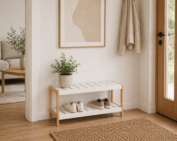 MRShome Papoutsothiki 2 Epipedon apo Bamboo/MDF 70x26x36cm Natural/White