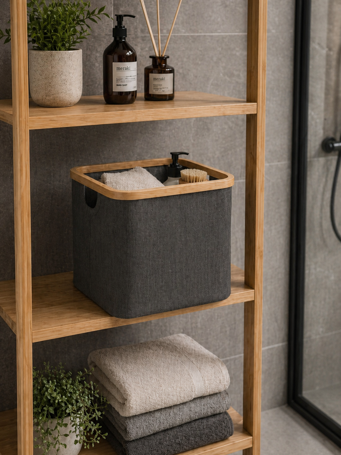 MRShome Kalathi Apothikefsis Polyester me Bamboo 30.5x30.5x30cm Deep Grey