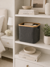 MRShome Kalathi Apothikefsis Polyester me Bamboo 30.5x30.5x30cm Deep Grey