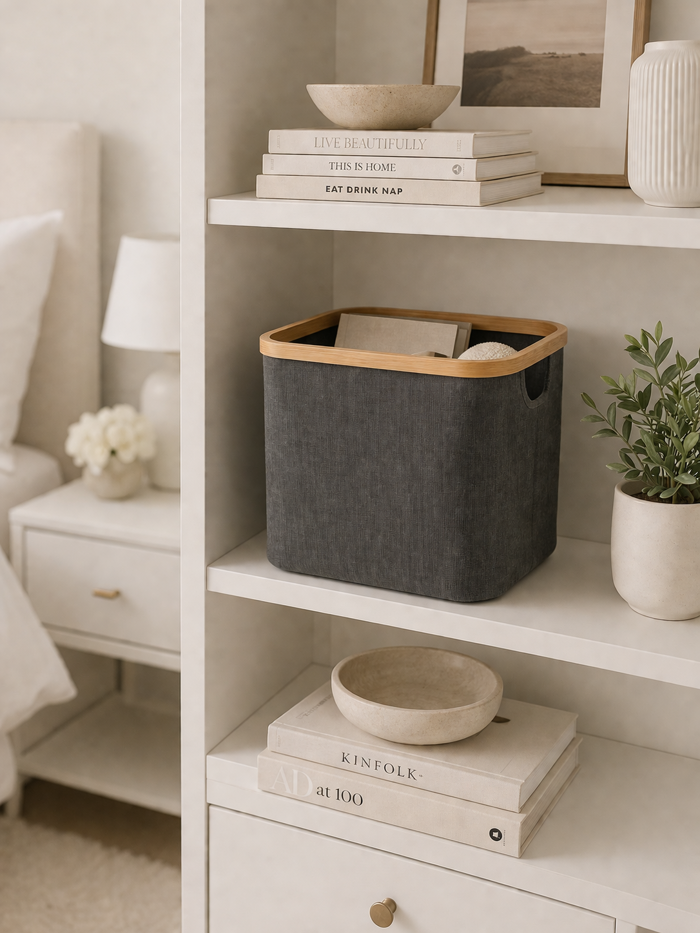 MRShome Kalathi Apothikefsis Polyester me Bamboo 30.5x30.5x30cm Deep Grey
