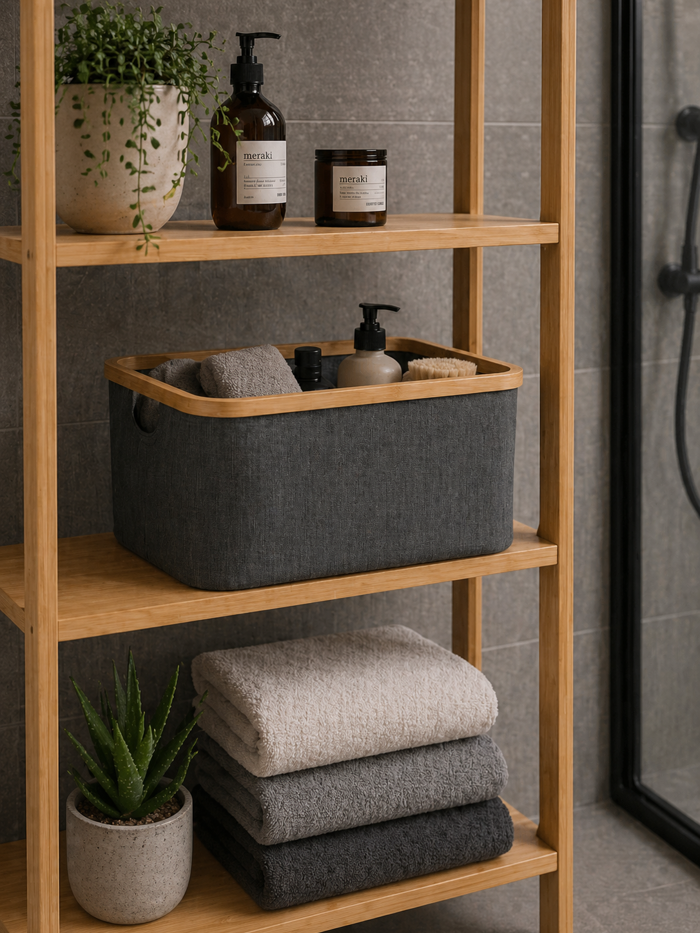 MRShome Kalathi Apothikefsis Polyester me Bamboo 45x30x24.5cm Deep Grey