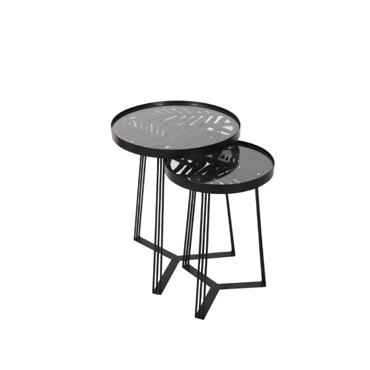Liberta - Maison JUNGLE Σετ των 2 Side Table Μαύρο με Pattern Φ40x50cm 04-0664