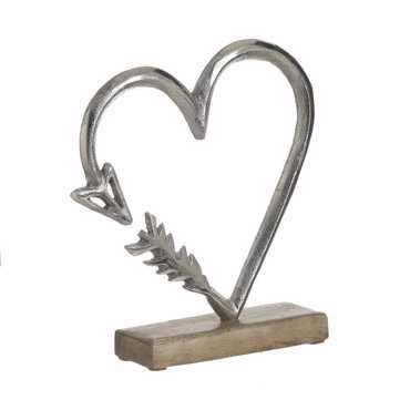 Inart Καρδιά Μεταλλική/Ξύλινη Ασημί/Natural 20X5X22 3-70-985-0051