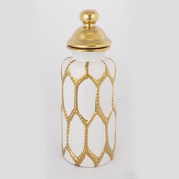 ESTHETI home Βάζο με Καπάκι Κεραμικό Λευκό/Χρυσό Φ12.5x36cm 752-20102