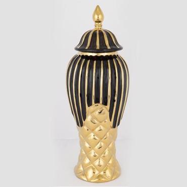 ESTHETI home Βάζο με Καπάκι Κεραμικό Μαύρο/Χρυσό Φ15.5x35cm 752-20117