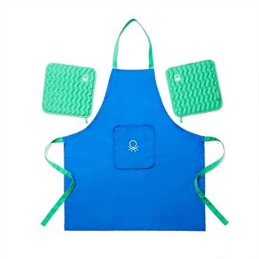 BENETTON Σετ Ποδιά Κουζίνας με 2 Πιάστρες Cotton 75Χ85cm BLUE RAINBOW BE-0786-BL BGBE000786