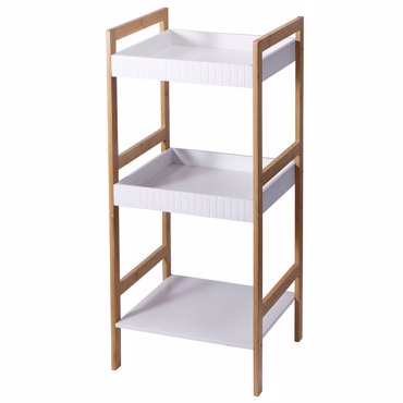 MRShome Ραφιέρα Μπάνιου με 3 Ράφια από Bamboo & MDF Natural/White