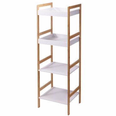 MRShome Ραφιέρα με 4 Ράφια από Bamboo & MDF Natural/White