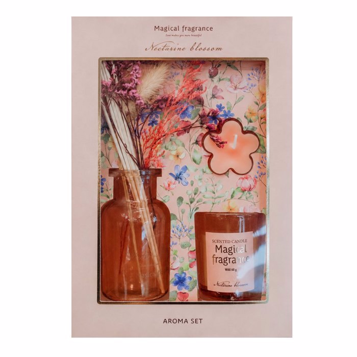 MRShome Set Aromatiko Xorou me Sticks kai 2 Keria 'Nectarine blossom'