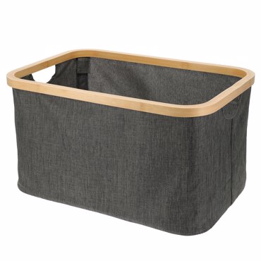 MRShome Καλάθι Αποθήκευσης Polyester με Bamboo 45x30x24.5cm Deep Grey