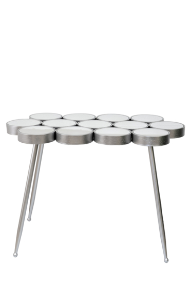 Zen Collection Κονσόλα Μεταλλική Ασημί με Κύκλους και Καθρέπτη 100x55x70cm 49464